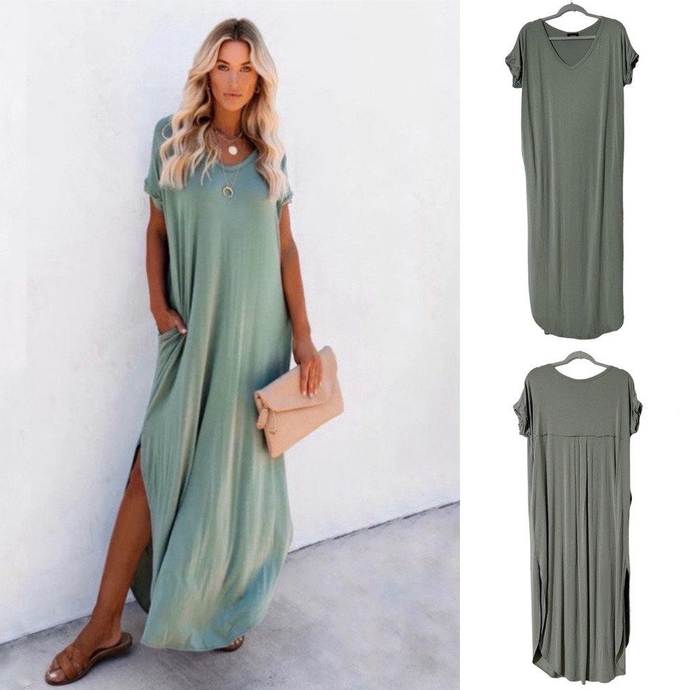 Vici Farmers Market Pocketed Modal Maxi Dress in Dark Sage Size Small